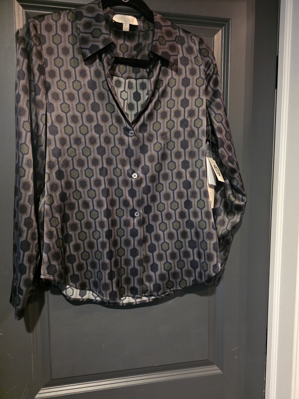 Etcetera Blouse Geometric Button-Down - Black Gray